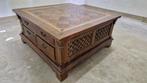Houten mozaïek salontafel met 3 lades, Huis en Inrichting, Tafels | Salontafels, Teakhout, Gebruikt, 50 tot 75 cm, Oosters / aziatisch