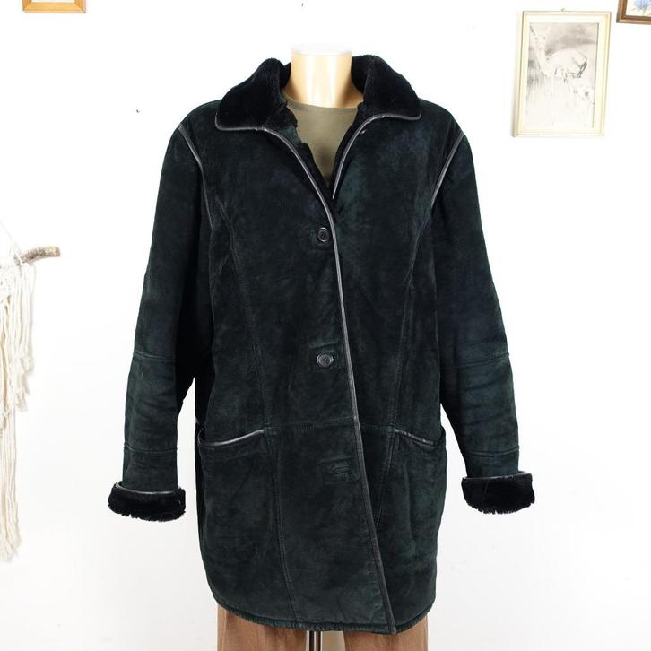 Vroom & Dreesmann echt suède shearling jas 42, Kleding | Dames, Jassen | Winter, Zo goed als nieuw, Maat 42/44 (L), Zwart, Verzenden
