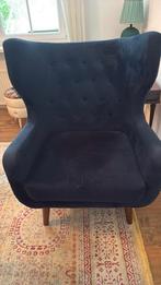 Fauteuil, donkerblauw velours H: 1.02 B: 82 D:95 cm, Huis en Inrichting, Banken | Sofa's en Chaises Longues, Ophalen, Eenpersoons