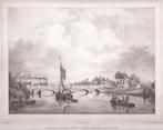 Brug over de Rijn, nabij Leiden Litho F.J Lutgers 1855 trein, Ophalen of Verzenden