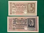20 en 50 Reichsmark Duitsland WWII, Postzegels en Munten, Ophalen of Verzenden, Duitsland, Setje