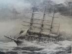 prent van een windjammer, zeilschip in passe partout, Gebruikt, Verzenden, Voor 1940, Prent