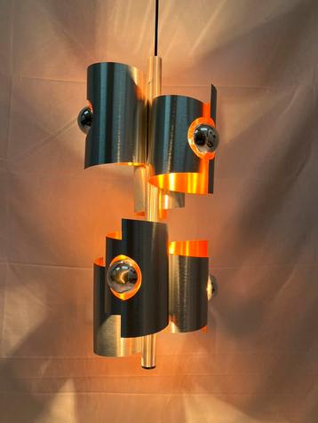 Vintage space age hanglamp, Polam, geborsteld aluminium beschikbaar voor biedingen