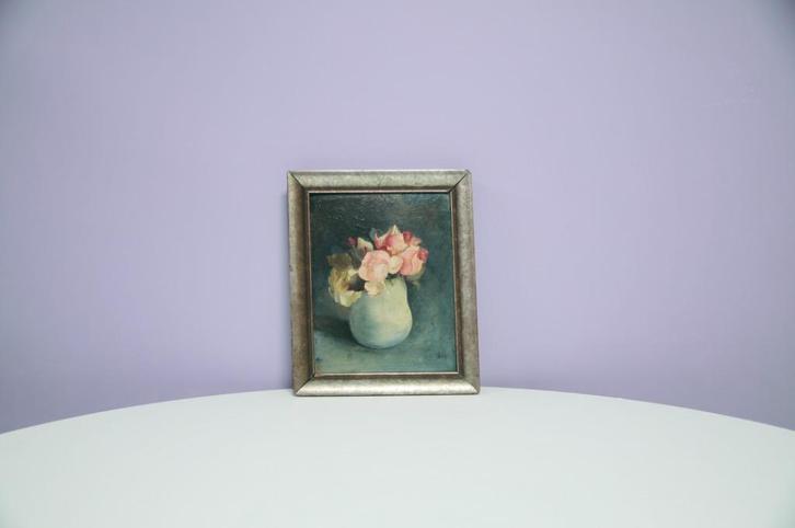 houten lijst schilderij vaas bloemen, Antiek en Kunst, Kunst | Schilderijen | Klassiek, Ophalen of Verzenden