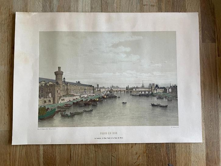 Litho, Paris en 1650, le louvre, .., Philippe Benoist, Antiek en Kunst, Kunst | Litho's en Zeefdrukken, Ophalen of Verzenden