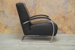 ZGANieuw zwarte leren design fauteuil met slede-onderstel, Huis en Inrichting, Fauteuils, Design, Onbekend, 75 tot 100 cm, Ophalen of Verzenden