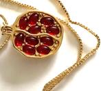 Prachtige set ronde Granaatappel hanger en ketting, verguld, Verzenden, Nieuw, Goud, Overige materialen