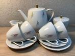 Vintage servies koffieservies met pastel blad decoratie, Ophalen of Verzenden, Overige stijlen