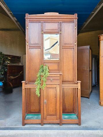 Antieke brocante Art Deco kapstok meubel vintage hal kast  beschikbaar voor biedingen