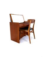 Vintage Deense teakhouten make-up tafel/kaptafel ‘60, Ophalen of Verzenden, Zo goed als nieuw, Vintage retro buisframe design rotan webbing papercord deens