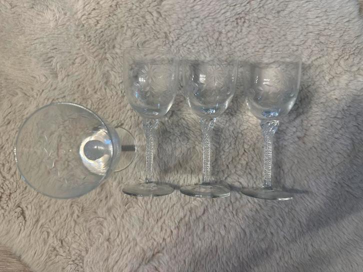 Antieke Kristallen Wijnglazen Set (4 stuks), Antiek en Kunst, Antiek | Glas en Kristal, Ophalen of Verzenden