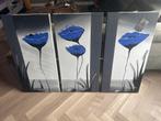 Triptiek Schilderij Blauwe Bloemen, Ophalen of Verzenden