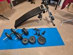 Halterbank met gewichten set, Ophalen, Gebruikt, Benen, Fitnessbank