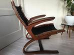 Vintage Ingmar relling leren easy bentwood chair, Huis en Inrichting, Fauteuils, Ophalen of Verzenden, Zo goed als nieuw, 75 tot 100 cm