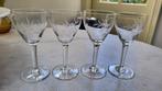 Gegraveerde glazen 4 stuks takje met 3 bollen, Antiek en Kunst, Antiek | Glas en Kristal, Ophalen of Verzenden