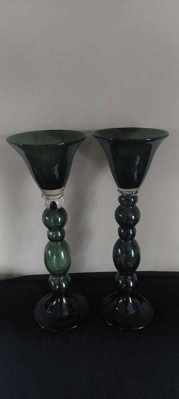 2 prachtige glazen kandelaren tazza decoratie 40 cm hoog beschikbaar voor biedingen
