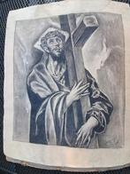 Christus met het kruis getekend door Van Vugt,afm.40x48 cm, Gebruikt, Ophalen of Verzenden, Voor 1940, Prent
