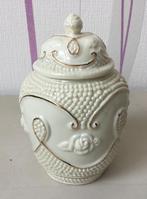 Vintage dekselpot, parelmoerachtig aardewerk, 13 cm. hoog, Ophalen of Verzenden