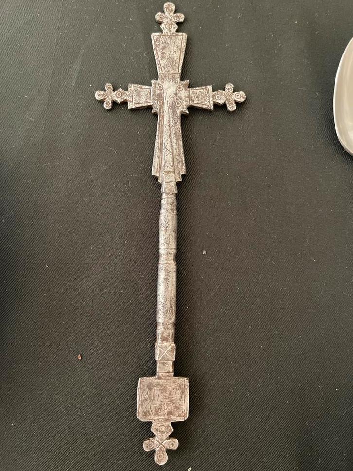 Antiek 19e eeuws Orthodox processiekruis 24 cm, Antiek en Kunst, Antiek | Religie, Verzenden