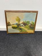 Schilderij met landschap en huis, Antiek en Kunst, Kunst | Schilderijen | Klassiek, Ophalen