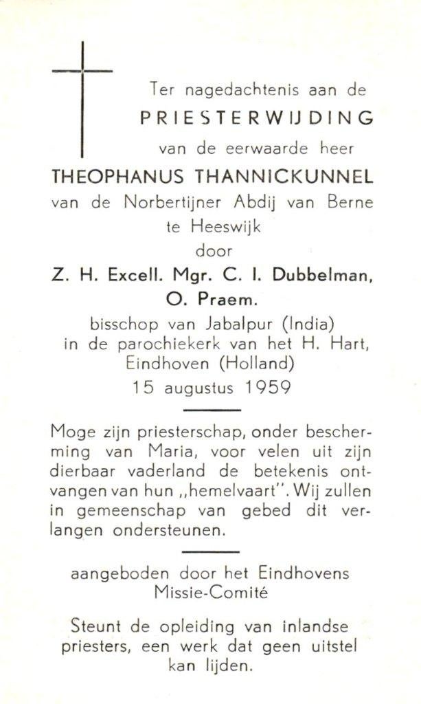 Thannickunnel T. Heeswijk 1959 Eindhoven, Ophalen of Verzenden