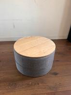 Poef met houten blad - 60 cm, Ophalen, Gebruikt, Rond, 50 tot 75 cm