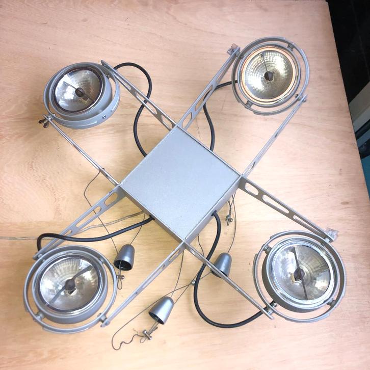 Plafondlamp 4 Spots Modular Nomad stijl - 70 x 70, Huis en Inrichting, Lampen | Plafondlampen, Gebruikt, Glas, Kunststof, Metaal