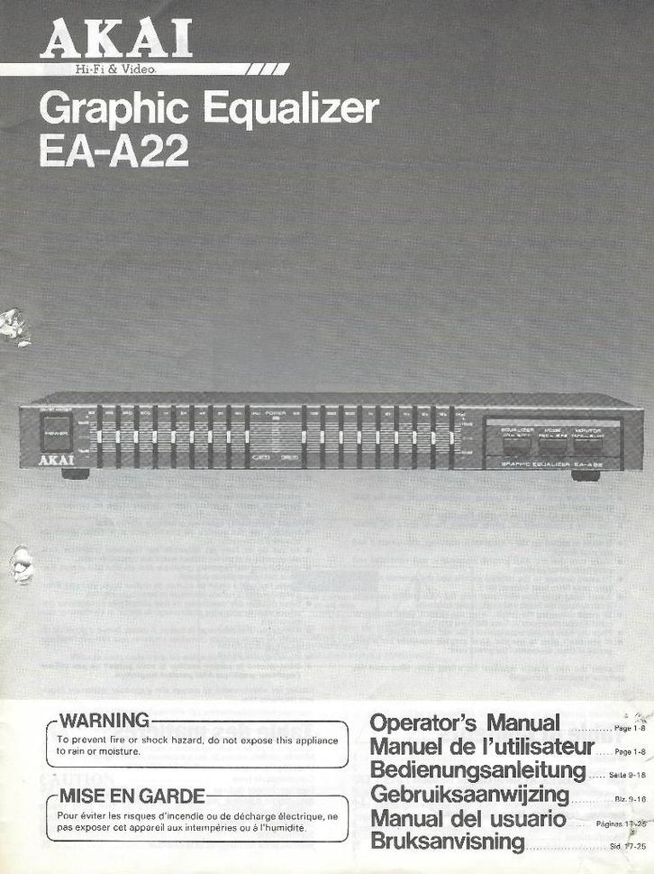 HANDLEIDING (pdf) AKAI Equalizer EA-A22 (NL,UK,FR,SP,DU,ZW), Audio, Tv en Foto, Converters, Gebruikt, Verzenden