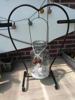 tuindecoratie zwart metaal houder HART met glas hanger met w, Huis en Inrichting, Woonaccessoires | Kandelaars en Kaarsen, Zwart