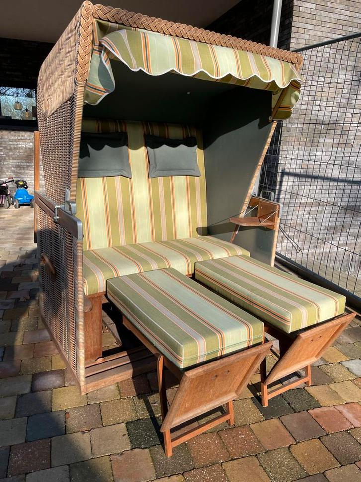 Strandkorf/strandstoel in goede staat, Tuin en Terras, Bergingen en Tuinkasten, Zo goed als nieuw, Overige typen, Hout, Ophalen