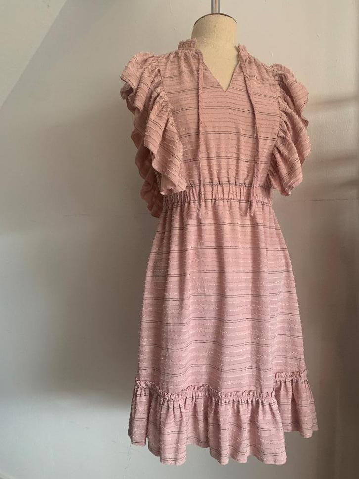 Freebird jurk korte mouw roze streep zwart S/36, Kleding | Dames, Jurken, Zo goed als nieuw, Maat 36 (S), Roze, Knielengte, Verzenden