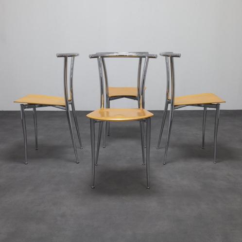 4x Postmodern Dining Chair by Segis, 1990s, Huis en Inrichting, Stoelen, Gebruikt, Vier, Hout, Metaal, Ophalen