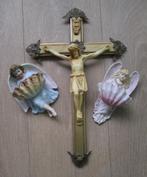 Houten Kruisbeeld Crucifix Beeld Gips Koperen Ornamentjes, Antiek en Kunst, Ophalen of Verzenden