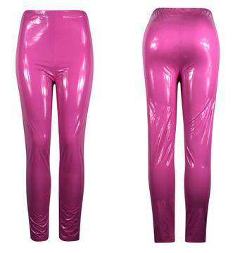 Roze glimmende legging wetlook leren lak broek dames beschikbaar voor biedingen