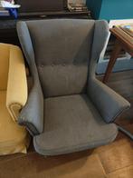 Grijs/blauw IKEA strandmon// Grey/blue IKEA armchair, Huis en Inrichting, Fauteuils, Ophalen, Gebruikt, Stof
