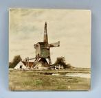 Mijnlieff - Antieke tegel Hollands landschap handbeschilderd, Ophalen of Verzenden