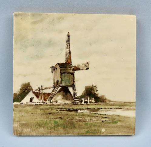 Mijnlieff - Antieke tegel Hollands landschap handbeschilderd, Antiek en Kunst, Antiek | Keramiek en Aardewerk, Ophalen of Verzenden