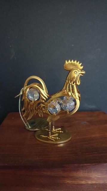 Miniatuur haan verguld met 24k goud met Swarovski 