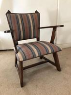 Vintage fauteuiltje, eikenhout met streepstof   1950, Hout, Minder dan 75 cm, Vintage, Ophalen of Verzenden