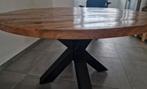 Eettafel rond massief teakhout 130cm, Ophalen, Gebruikt, Rond, Vijf personen of meer
