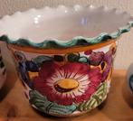 Italiaans aardewerk bloempot vintage kleuren bloemenItalië, Rond, Ophalen of Verzenden, Zo goed als nieuw, Balkon