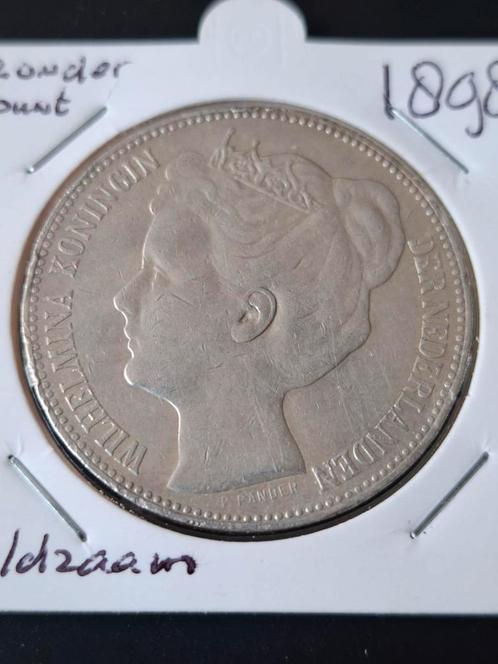 2 1/2 Gulden (Rijksdaalder) 1898 zonder punt. Zeer zeldzaam, Postzegels en Munten, Munten | Nederland, Losse munt, 2½ gulden, Koningin Wilhelmina