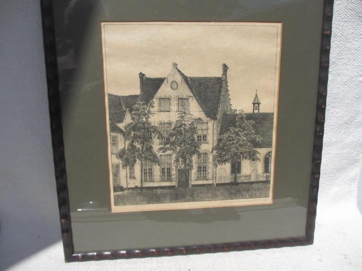 Litho T.G.M. van Hettinga Tromp /begijnhof Brugge 1929, Antiek en Kunst, Kunst | Litho's en Zeefdrukken, Ophalen of Verzenden
