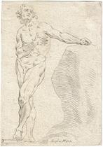 Monogram MH ets "Staand Naakt, op Rots Leunend', 1743, Antiek en Kunst, Ophalen