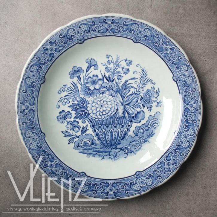 Prachtig groot wandbord, bord Boch Delfts blauw, bloemen, Antiek en Kunst, Antiek | Wandborden en Tegels, Ophalen of Verzenden