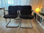Set van 4 vintage buisframe stoelen – ribfluweel, Huis en Inrichting, Stoelen, Ophalen, Gebruikt, Bruin, Metaal