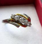 Vintage ring 925 zilver - deels verguld - 16mm, Gebruikt, Ophalen of Verzenden, Kleiner dan 17, Met edelsteen