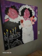 Bruidspaar dikke dames acrylverf schilderij 100/ 100, Antiek en Kunst, Ophalen