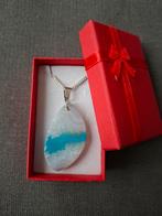 Ketting steen hanger blauw wit zilver inclusief doosje, Sieraden, Tassen en Uiterlijk, Kettingen, Met edelsteen, Blauw, Nieuw