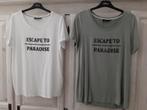 2 x dames top / shirt korte mouwen - maat L - beige en groen, Ophalen of Verzenden, Zo goed als nieuw, Maat 42/44 (L), Korte mouw